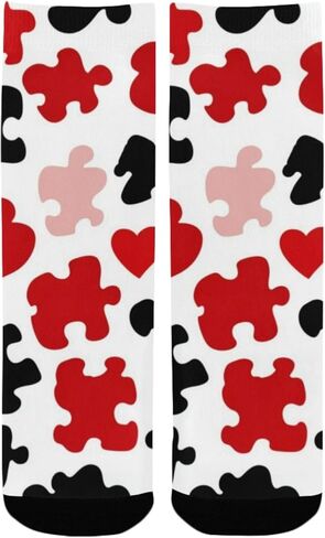 Red Black Puzzle Design Hiking Socks - Toddler Boys & Girls Warm Thick Thermal Winter Crew Socks for School, Daily Wear & Outdoor Activities in Saudi Arabia