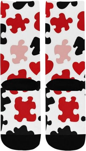 Red Black Puzzle Design Hiking Socks - Toddler Boys & Girls Warm Thick Thermal Winter Crew Socks for School, Daily Wear & Outdoor Activities in Saudi Arabia