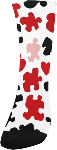 Red Black Puzzle Design Hiking Socks - Toddler Boys & Girls Warm Thick Thermal Winter Crew Socks for School, Daily Wear & Outdoor Activities in Saudi Arabia