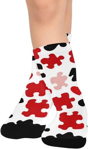 Red Black Puzzle Design Hiking Socks - Toddler Boys & Girls Warm Thick Thermal Winter Crew Socks for School, Daily Wear & Outdoor Activities in Saudi Arabia