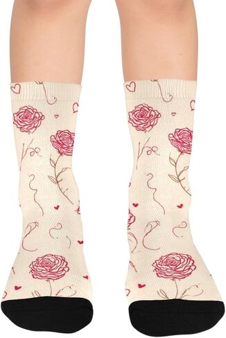 Valentines Rose Simple Lline Hiking Socks - Toddler Boys & Girls Warm Thick Thermal Winter Crew Socks for School, Daily Wear & Outdoor Activities in Kuwait