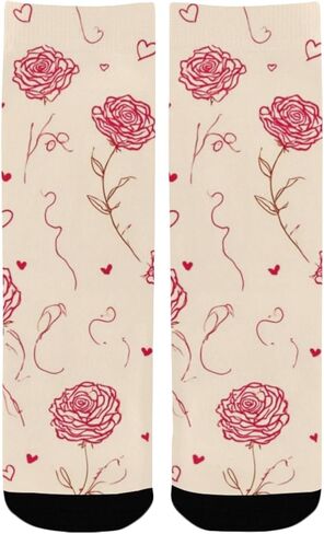 Valentines Rose Simple Lline Hiking Socks - Toddler Boys & Girls Warm Thick Thermal Winter Crew Socks for School, Daily Wear & Outdoor Activities in Kuwait