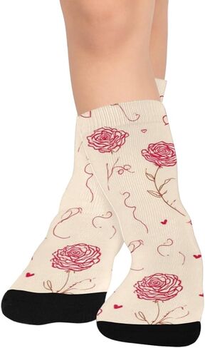 Valentines Rose Simple Lline Hiking Socks - Toddler Boys & Girls Warm Thick Thermal Winter Crew Socks for School, Daily Wear & Outdoor Activities in Kuwait