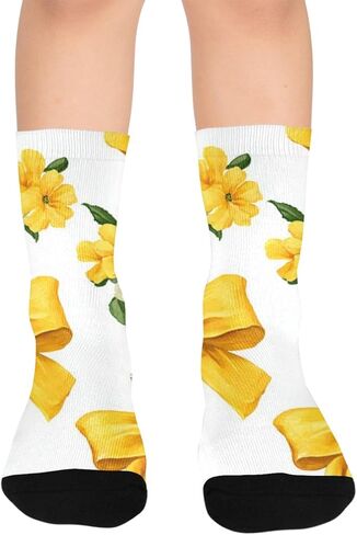 جوارب Yellow Bow Art Spring للمشي لمسافات طويلة - جوارب شتوية حرارية سميكة دافئة للأولاد والبنات الصغار للمدرسة، والارتداء اليومي والأنشطة الخارجية in Kuwait