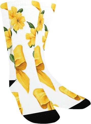 جوارب Yellow Bow Art Spring للمشي لمسافات طويلة - جوارب شتوية حرارية سميكة دافئة للأولاد والبنات الصغار للمدرسة، والارتداء اليومي والأنشطة الخارجية in Kuwait