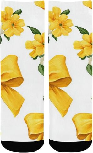 جوارب Yellow Bow Art Spring للمشي لمسافات طويلة - جوارب شتوية حرارية سميكة دافئة للأولاد والبنات الصغار للمدرسة، والارتداء اليومي والأنشطة الخارجية in Kuwait