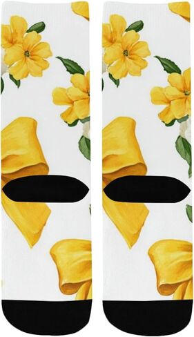 جوارب Yellow Bow Art Spring للمشي لمسافات طويلة - جوارب شتوية حرارية سميكة دافئة للأولاد والبنات الصغار للمدرسة، والارتداء اليومي والأنشطة الخارجية in Kuwait