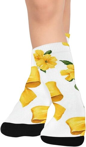 جوارب Yellow Bow Art Spring للمشي لمسافات طويلة - جوارب شتوية حرارية سميكة دافئة للأولاد والبنات الصغار للمدرسة، والارتداء اليومي والأنشطة الخارجية in Kuwait