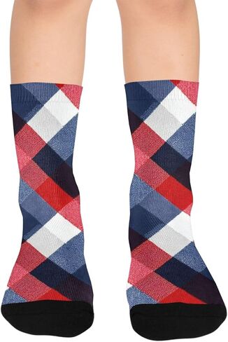 جوارب المشي لمسافات طويلة شبكية كلاسيكية منقوشة باللون الأحمر - جوارب شتوية حرارية سميكة دافئة للأولاد والبنات للمدرسة، والارتداء اليومي والأنشطة الخارجية in Kuwait