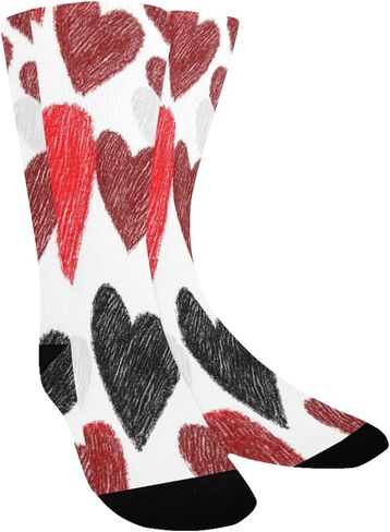 جوارب للمشي لمسافات طويلة بنمط قلوب حمراء وسوداء - جوارب شتوية حرارية سميكة دافئة للأولاد والبنات للمدرسة، والارتداء اليومي والأنشطة الخارجية in Kuwait