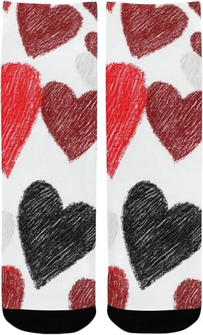 جوارب للمشي لمسافات طويلة بنمط قلوب حمراء وسوداء - جوارب شتوية حرارية سميكة دافئة للأولاد والبنات للمدرسة، والارتداء اليومي والأنشطة الخارجية in Kuwait