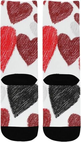 جوارب للمشي لمسافات طويلة بنمط قلوب حمراء وسوداء - جوارب شتوية حرارية سميكة دافئة للأولاد والبنات للمدرسة، والارتداء اليومي والأنشطة الخارجية in Kuwait