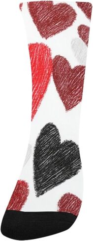 جوارب للمشي لمسافات طويلة بنمط قلوب حمراء وسوداء - جوارب شتوية حرارية سميكة دافئة للأولاد والبنات للمدرسة، والارتداء اليومي والأنشطة الخارجية in Kuwait