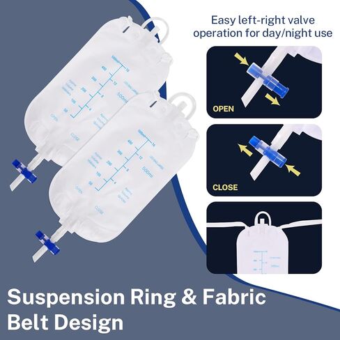 جهاز تجميع البول يمكن ارتداؤه للرجال مع سراويل تثبيت قطنية كبيرة وطويلة - حقيبة جمع البول للرجال قابلة للحمل مع كيسين للبول (500 مل)، أنبوب 1.2 متر وسروال قابل للتعديل للمرضى طريح الفراش (حجم كبير) in Kuwait