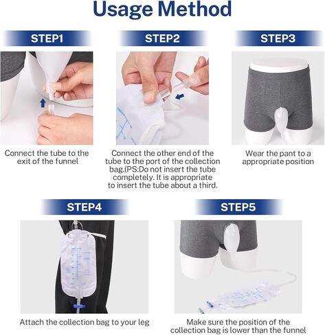 جهاز تجميع البول يمكن ارتداؤه للرجال مع سراويل تثبيت قطنية كبيرة وطويلة - حقيبة جمع البول للرجال قابلة للحمل مع كيسين للبول (500 مل)، أنبوب 1.2 متر وسروال قابل للتعديل للمرضى طريح الفراش (حجم كبير) in Kuwait