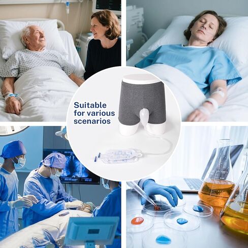 جهاز تجميع البول يمكن ارتداؤه للرجال مع سراويل تثبيت قطنية كبيرة وطويلة - حقيبة جمع البول للرجال قابلة للحمل مع كيسين للبول (500 مل)، أنبوب 1.2 متر وسروال قابل للتعديل للمرضى طريح الفراش (حجم كبير) in Kuwait