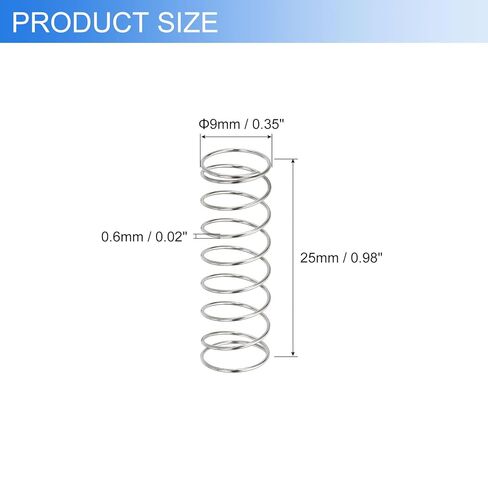 uxcell 10Pcs Compression Springs, 0.6mm Wire Diameter x 9mm OD x 25mm Length 304 Stainless Steel Extension Spring Ballpoint Pen Pressure Springs for Shop Home Repairs, Silver in Saudi Arabia