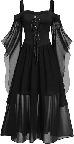 Gothic Dresses for Women Halloween Costumes Plus Size Witch Costume Off Shoulder Lace Sleeve Steampunk Dress in Saudi Arabia