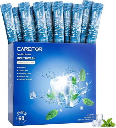 غسول الفم بحجم مناسب للسفر، غسول فم منعش محمول، خالي من الكحول، نكهة النعناع الجليدية، عبوة صغيرة - احصل على انتعاش أثناء التنقل، عبوات كبيرة الحجم 0.41 أونصة سائلة (عبوة من 20 قطعة) in Kuwait