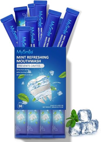 MySmile Mouthwash Alcohol Free, Mouth Wash for Adults, Travel Mouthwash, Oral Rinse Helps Kill 99% of Bad Breath Germs, Prevents Cavities, Fluoride Free, Fresh Mint, 30 Uses in Kuwait