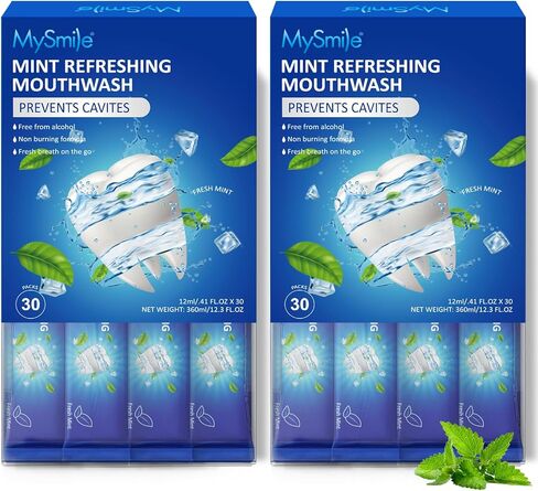 MySmile Mouthwash Alcohol Free, Mouth Wash for Adults, Travel Mouthwash, Oral Rinse Helps Kill 99% of Bad Breath Germs, Prevents Cavities, Fluoride Free, Fresh Mint, 30 Uses in Kuwait