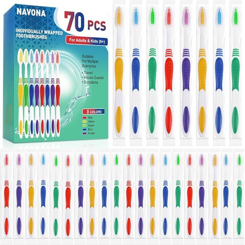 مجموعة فرش أسنان نافونا 30 قطعة فاخرة مغلفة بشكل فردي، فرش أسنان للاستعمال مرة واحدة، فرشاة أسنان للأطفال، فرشاة أسنان ذات شعيرات متوسطة ناعمة، مقبض مريح، مثالية للتبرع بالفنادق أثناء السفر in Kuwait