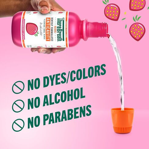 TheraBreath Kids Mouthwash with Fluoride, Organic Strawberry Splash, Anticavity, 16 fl oz, 2 Pack in Kuwait