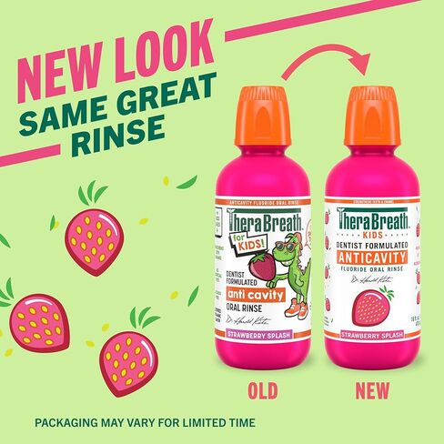 TheraBreath Kids Mouthwash with Fluoride, Organic Strawberry Splash, Anticavity, 16 fl oz, 2 Pack in Kuwait