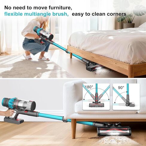 مكنسة كهربائية لاسلكية، 55 كيلو باسكال 70 دقيقة مكنسة كهربائية للمنزل مع شاشة LED وقائم بذاته، مكنسة كهربائية مع فرشاة مضادة للتشابك وشحن على الحائط، مكانس كهربائية لشعر الحيوانات الأليفة / السجاد / الأرضيات in Kuwait
