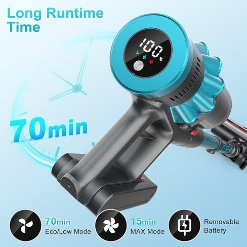 مكنسة كهربائية لاسلكية، 55 كيلو باسكال 70 دقيقة مكنسة كهربائية للمنزل مع شاشة LED وقائم بذاته، مكنسة كهربائية مع فرشاة مضادة للتشابك وشحن على الحائط، مكانس كهربائية لشعر الحيوانات الأليفة / السجاد / الأرضيات in Kuwait