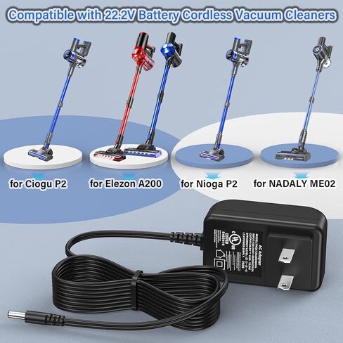 26V Charger for 22.2V Cordless Vacuum Cleaner Replacement Power Cord for elezon, for Nioga for Ciogu for NADALY 22.2V Lithium Ion Battery Cordless Stick Vacuum Cleaner 500mAh AC DC Adapter in Saudi Arabia