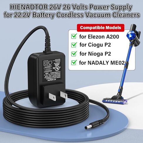 26V Charger for 22.2V Cordless Vacuum Cleaner Replacement Power Cord for elezon, for Nioga for Ciogu for NADALY 22.2V Lithium Ion Battery Cordless Stick Vacuum Cleaner 500mAh AC DC Adapter in Saudi Arabia