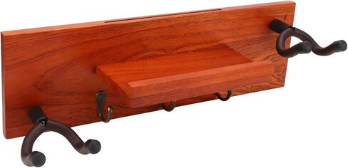 حامل شماعات على الحائط للجيتار، رف خشبي 4 في 1 متعدد الوظائف، حامل جداري للجيتار الخشبي مع إطار حديدي ومنصات سيليكون، للقيثارات الصوتية والكلاسيكية، in Kuwait