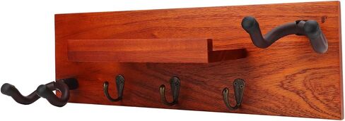 حامل شماعات على الحائط للجيتار، رف خشبي 4 في 1 متعدد الوظائف، حامل جداري للجيتار الخشبي مع إطار حديدي ومنصات سيليكون، للقيثارات الصوتية والكلاسيكية، in Kuwait