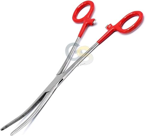 Heavy Duty Red Pvc Grip Handle German Grade Stainless Hemostat Forceps Curved Serrated 8" By G.S ONLINE STORE in Saudi Arabia