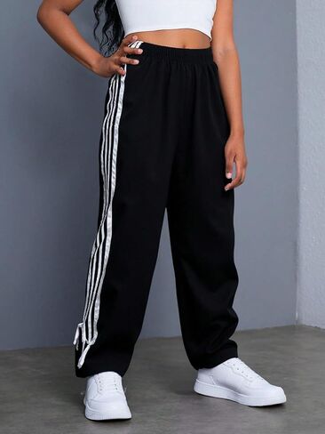 Girl's Side Striped Wide Leg Track Pants High Waist Sweatpants in Saudi Arabia