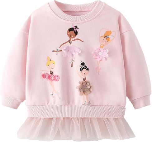 Toddler Girls Sweatshirts Crewneck Shirt Kids Applique Print Long Sleeve Fall Winter Cotton Tops 2-7t in Saudi Arabia