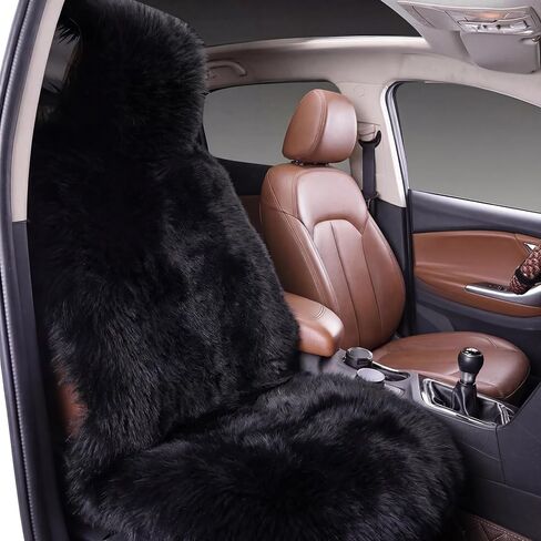 Faux Sheepskin Car Seat Cover-Fluffy Fuzzy Soft Auto Seat Cushion for Automotive Universal Fits Most Car SUV Truck Minivan, Women 1pc (Black) in Saudi Arabia