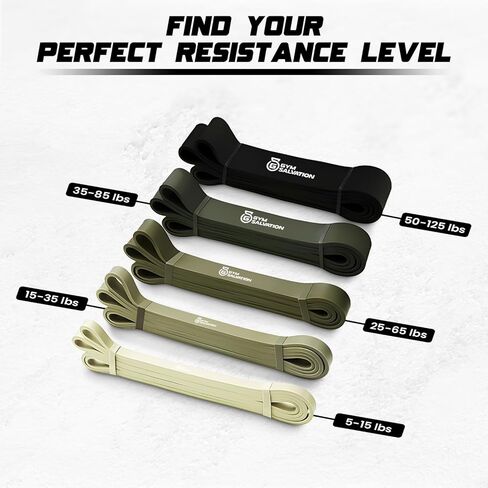 مجموعة أربطة مقاومة الخلاص في صالة الألعاب الرياضية، 5 أربطة مساعدة على السحب وتدريبات القوة، حلقات متينة لرفع الأثقال والتمارين مع حقيبة حمل - ظلال سوداء وخضراء عسكرية in Saudi Arabia