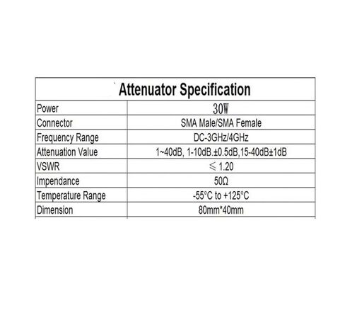 30 واط، موصل SMA، مخفف محوري ثابت، تيار مستمر 3/4 جيجا هرتز، 50 أوم (DC-3G 2DB) in Kuwait