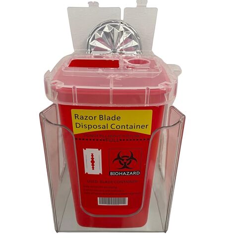 حامل مثبت على الحائط لحاوية الأدوات الحادة سعة 1 لتر مع حاوية متضمنة، ودعامة حائط واحدة آمنة، سهلة التركيب والإزالة السريعة للعيادة، والوشم، والمنتجعات الصحية المتوسطة والمنزل in Kuwait