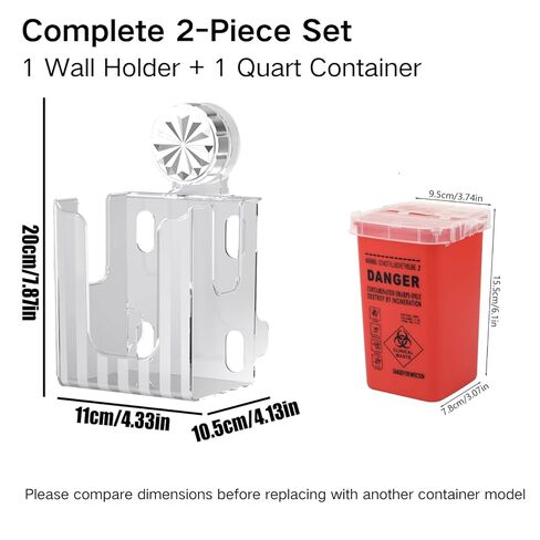 حامل مثبت على الحائط لحاوية الأدوات الحادة سعة 1 لتر مع حاوية متضمنة، ودعامة حائط واحدة آمنة، سهلة التركيب والإزالة السريعة للعيادة، والوشم، والمنتجعات الصحية المتوسطة والمنزل in Kuwait