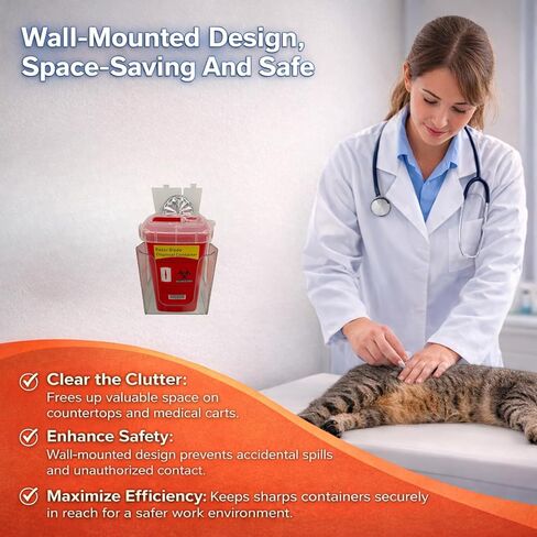 حامل مثبت على الحائط لحاوية الأدوات الحادة سعة 1 لتر مع حاوية متضمنة، ودعامة حائط واحدة آمنة، سهلة التركيب والإزالة السريعة للعيادة، والوشم، والمنتجعات الصحية المتوسطة والمنزل in Kuwait