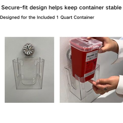 حامل مثبت على الحائط لحاوية الأدوات الحادة سعة 1 لتر مع حاوية متضمنة، ودعامة حائط واحدة آمنة، سهلة التركيب والإزالة السريعة للعيادة، والوشم، والمنتجعات الصحية المتوسطة والمنزل in Kuwait