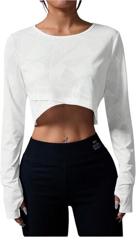 SweatyRocks Women's Wrap Front Workout Crop Tops Long Sleeve Yoga Athletic Shirt with Thumb Hole in Saudi Arabia