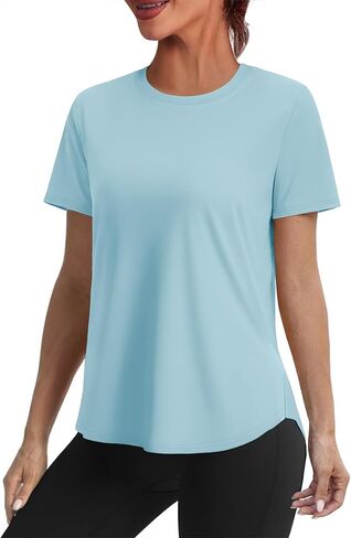 Alaroo Womens Workout Tops Sun Protection Running Pliates Athletic Lightweight Short Sleeve Tops for Women Fitness Clothing in Kuwait