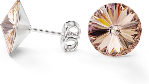 Ella Champagne Crystal Stud Earrings - 10mm Rivoli Cut, Genuine Crystals, Hypoallergenic, Tarnish-Free Stainless Steel in Saudi Arabia