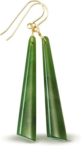 Nephrite Jade Earrings Green Long Skinny Shape 2.6 Inches Long Simple Drops in Saudi Arabia