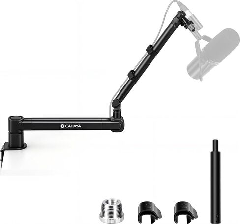 CAHAYA Mic Boom Arm Stand - Low Profile Adjustable Microphone Arm Desk Stand with 3.5" Extension Pole Compatible with Shure SM7B, BlueYeti, FIFINE, HyperX QuadCast in Saudi Arabia