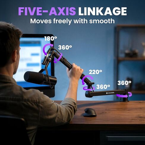 CAHAYA Mic Boom Arm Stand - Low Profile Adjustable Microphone Arm Desk Stand with 3.5" Extension Pole Compatible with Shure SM7B, BlueYeti, FIFINE, HyperX QuadCast in Saudi Arabia